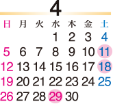 2026年4月カレンダー